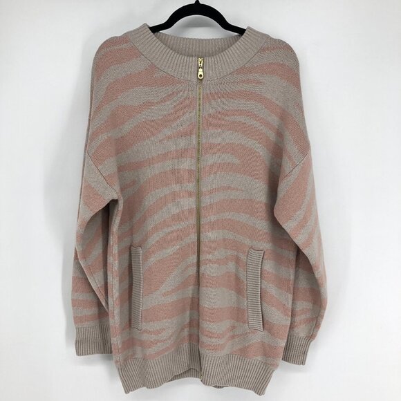 Varley Mayberry Sweater Pale Blush Zebra Long full zip Merino  wool size SP - Picture 2 of 14